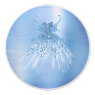 Fairy Wing Ice Gown Frost Blue Iridescent Sheen Ceramic Knob