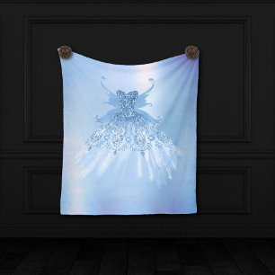 Fairy Wing Ice Gown   Frost Blue Iridescent Sheen Fleece Blanket