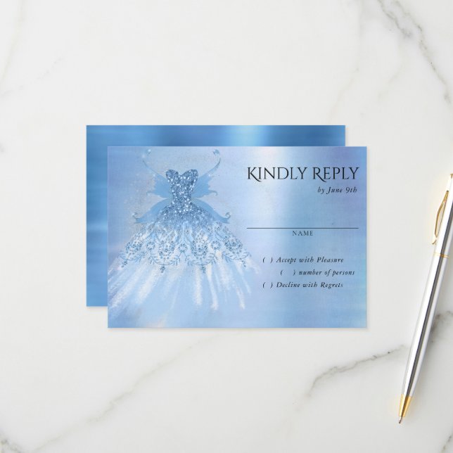 Fairy Wing Ice Gown | Frost Blue Iridescent Sheen RSVP Card (Front/Back In Situ)