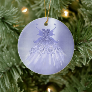 Fairy Wing Lavender Gown   Purple Iridescent Sheen Ceramic Ornament