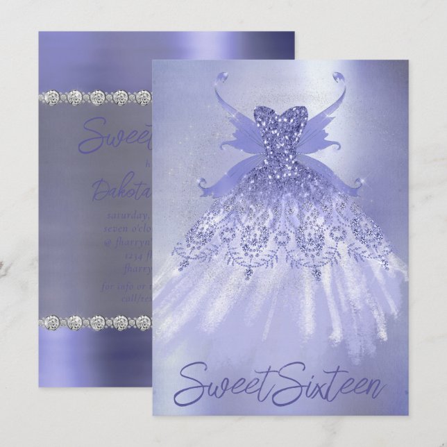 Fairy Wing Lavender Gown | Purple Iridescent Sheen Invitation (Front/Back)