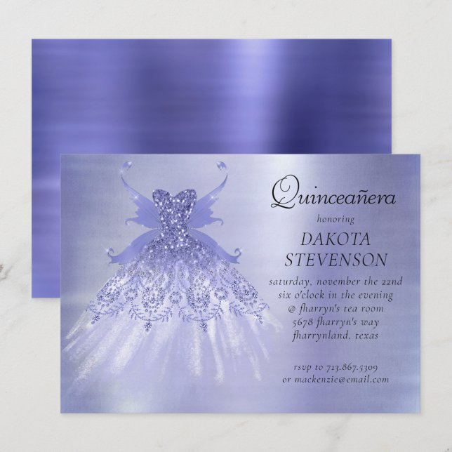 Fairy Wing Lavender Gown | Purple Iridescent Sheen Invitation (Front/Back)