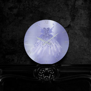 Fairy Wing Lavender Gown   Purple Iridescent Sheen Round Clock