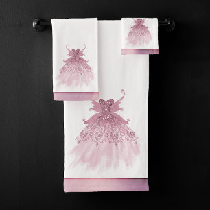 Fairy Wing Mauve Gown Luxurious Dusty Pink Sheen Bath Towel Set