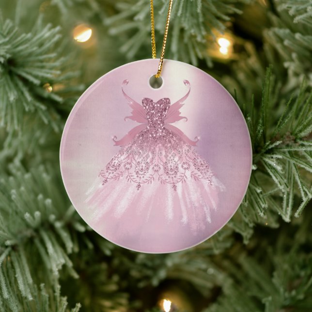 Fairy Wing Mauve Gown | Luxurious Dusty Pink Sheen Ceramic Ornament (Tree)