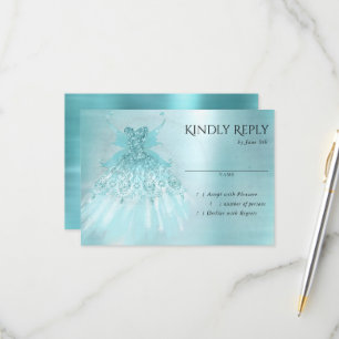 Fairy Wing Mint Gown Luxe Pearl Green Aqua Sheen RSVP Card