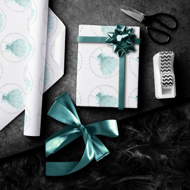 Fairy Wing Mint Gown | Luxe Pearl Green Aqua Sheen Wrapping Paper (Creator Uploaded)