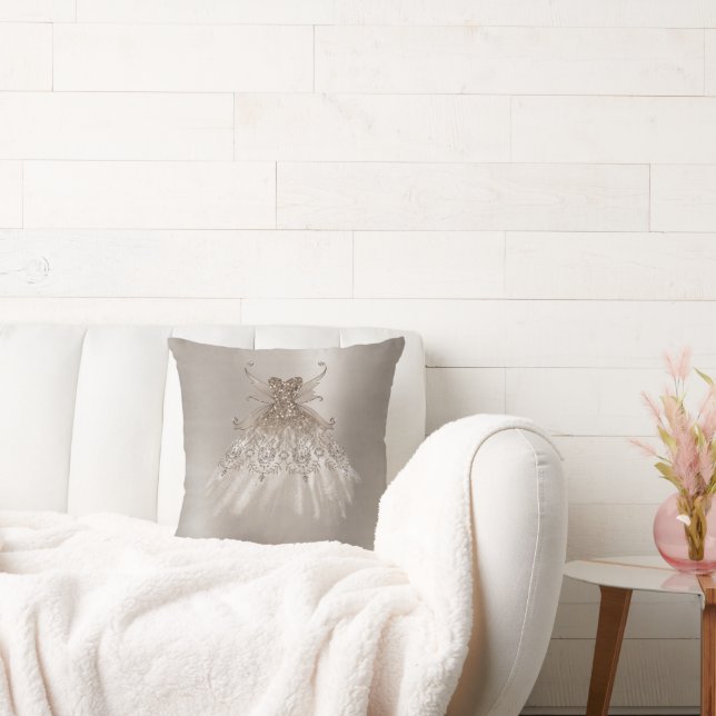 Fairy Wing Taupe Gown | Champagne Elegant Sheen Cushion (Couch)