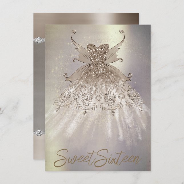 Fairy Wing Taupe Gown | Champagne Elegant Sheen Invitation (Front/Back)