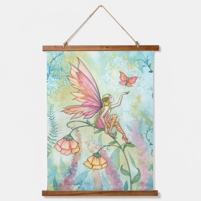 Fairy with Butterfly Fantasy Illustration Art Hanging Tapestry (Front)