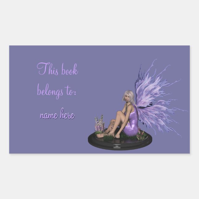 Fairy with mutli-colour purple wings Bookplate Rectangular Sticker (Front)