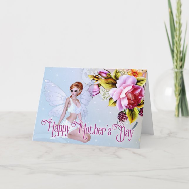 Fairy with Peonies - Fantasy Mother's Day Card (Front)