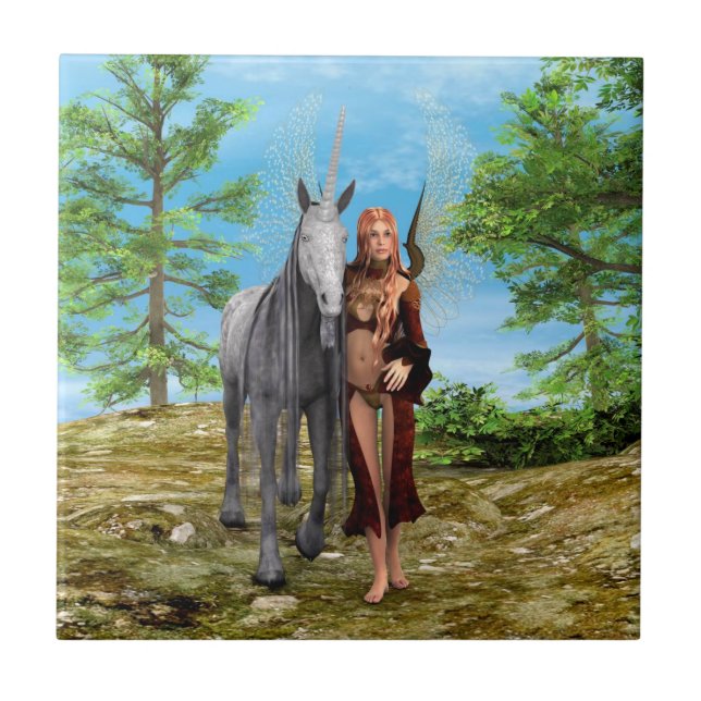 Fairy with Unicorn Ceramic Tile (Front)
