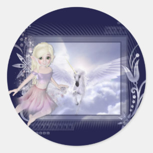 Fairy with Unicorn D2 Designs Classic Round Sticker