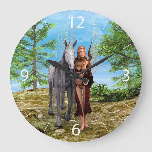 Fairy with Unicorn Large Clock (Front)