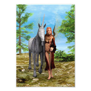 Fairy with Unicorn Photo Print