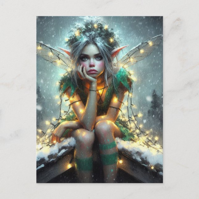 Fairy Wrapped in Christmas Lights Postcard (Front)