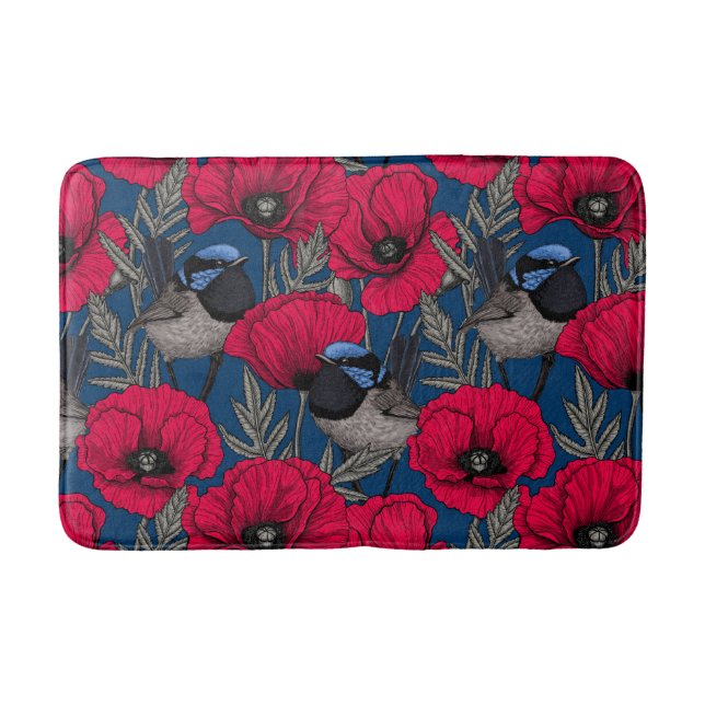 Fairy wren and poppies bath mat (Front)