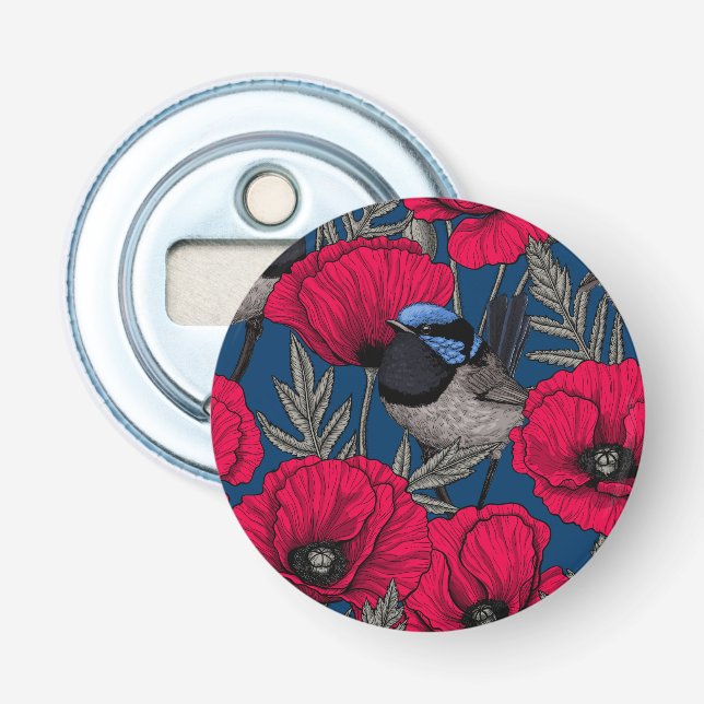 Fairy wren and poppies bottle opener (Front)