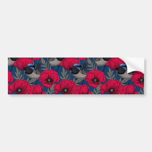 Fairy wren and poppies bumper sticker