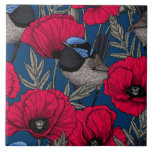 Fairy wren and poppies ceramic tile<br><div class="desc">Fairy-wren and poppies,  seamless pattern drawn on Illustrator.</div>