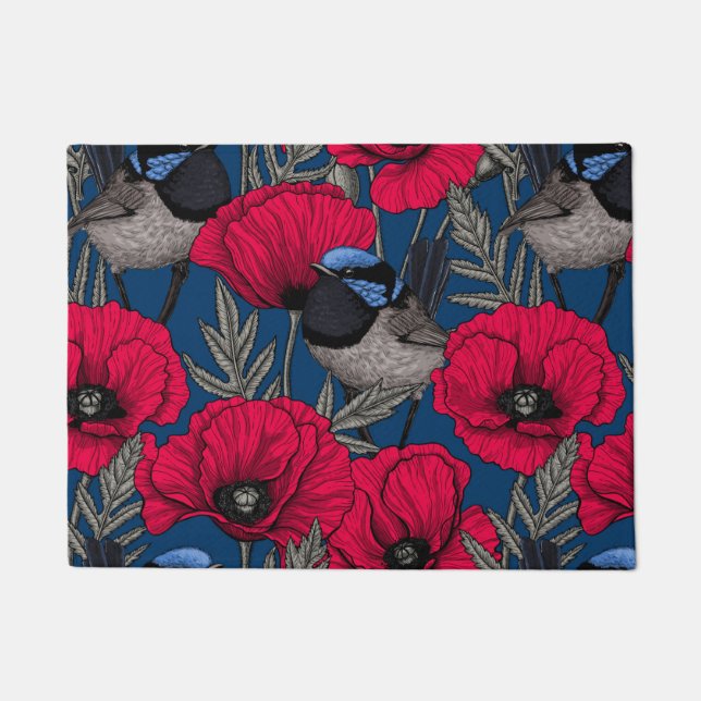Fairy wren and poppies doormat (Front)