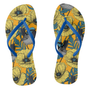 Fairy wren and poppies in yellow thongs