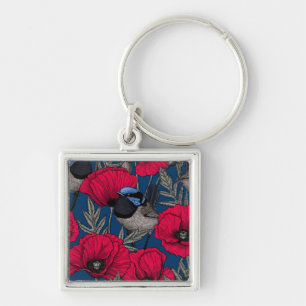 Fairy wren and poppies key ring
