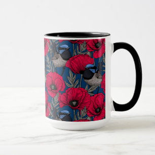 Fairy wren and poppies mug