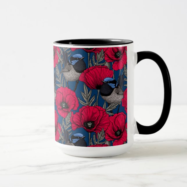 Fairy wren and poppies mug (Right)
