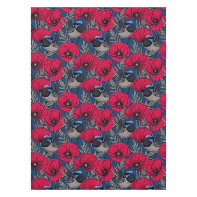 Fairy wren and poppies tablecloth (Front)