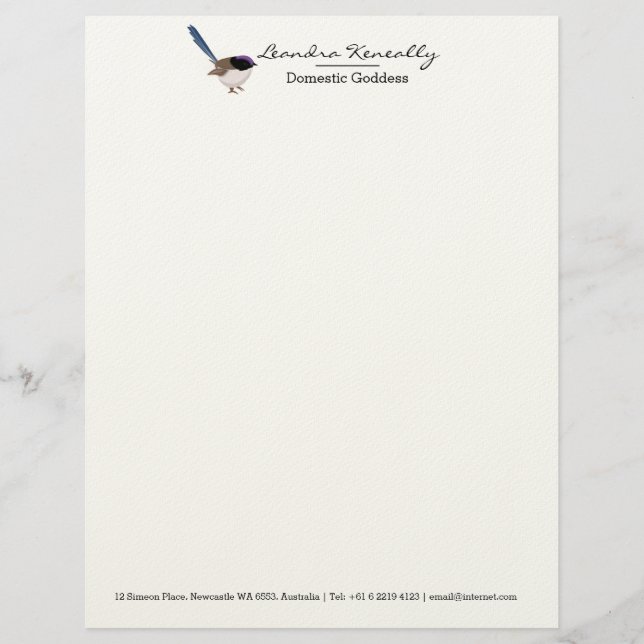Fairy Wren Custom Letterhead (Front)