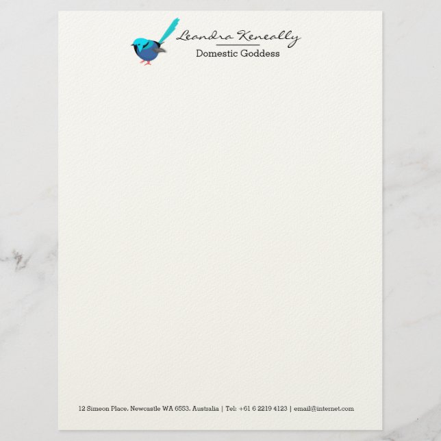 Fairy Wren Custom Letterhead (Front)
