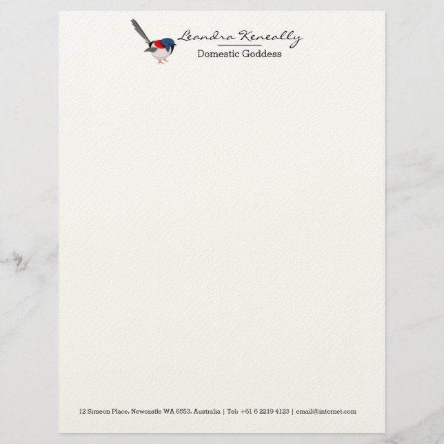 Fairy Wren Custom Letterhead (Front)