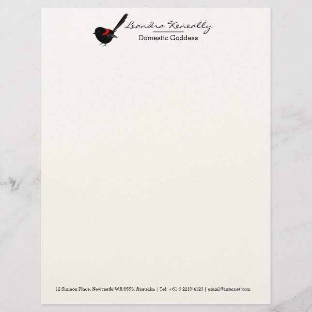 Fairy Wren Custom Letterhead (Front)