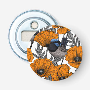 Fairy wrens and orange poppy flowers 2 bottle opener