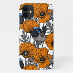 Fairy wrens and orange poppy flowers 2 Case-Mate iPhone case
