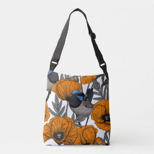 Fairy wrens and orange poppy flowers 2 crossbody bag
