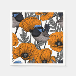 Fairy wrens and orange poppy flowers 2 napkin