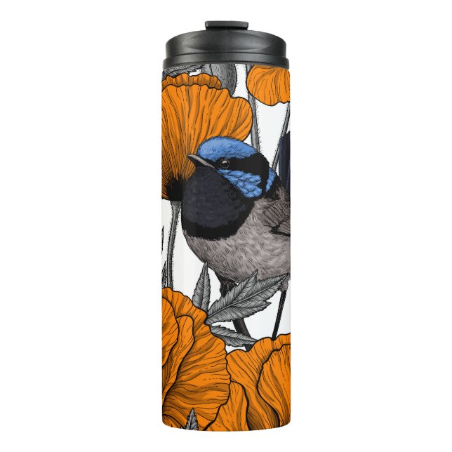 Fairy wrens and orange poppy flowers 2 thermal tumbler (Front)