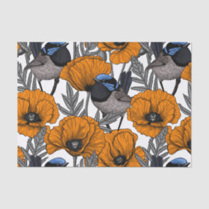 Fairy wrens and orange poppy flowers 2 tissue paper