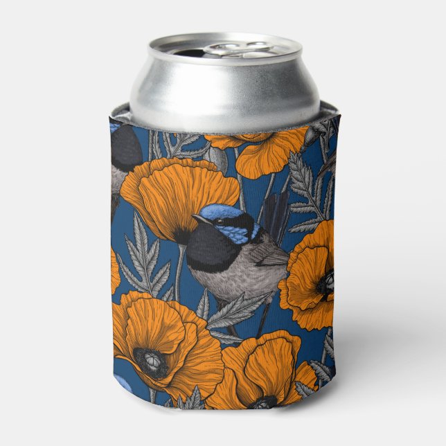 Fairy wrens and orange poppy flowers can cooler (Can Front)