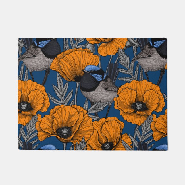 Fairy wrens and orange poppy flowers doormat (Front)