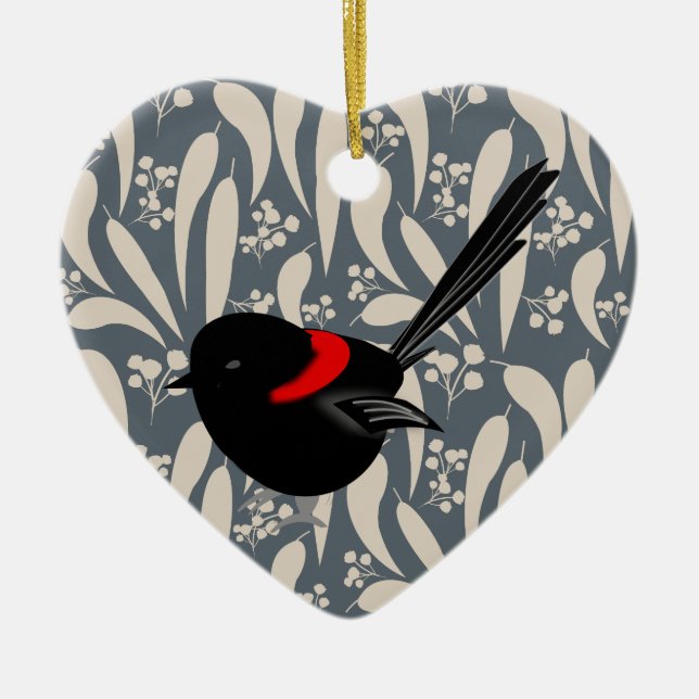 Fairy Wrens Ceramic Tree Decoration (Front)