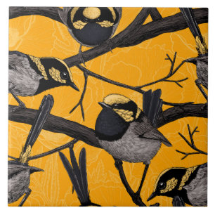 Fairy wrens in yellow ceramic tile