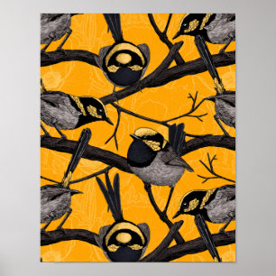 Fairy wrens in yellow poster