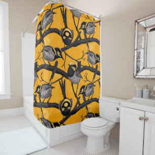 Fairy wrens in yellow shower curtain