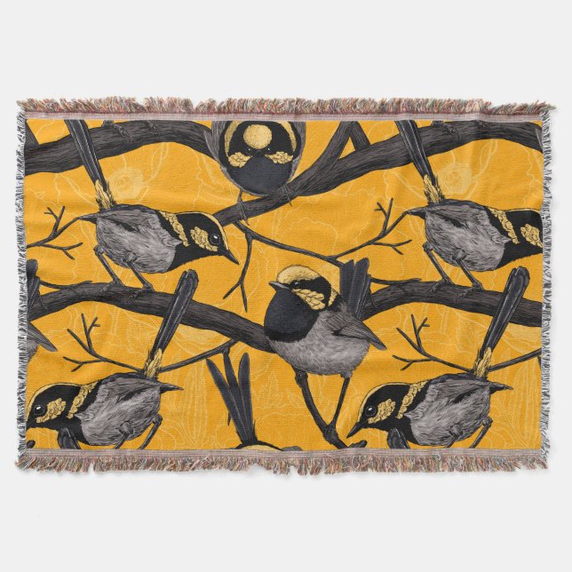 Fairy wrens in yellow throw blanket (Front)