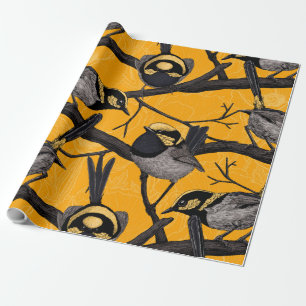 Fairy wrens in yellow wrapping paper