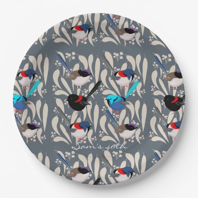 Fairy Wrens Paper Plate (Front)